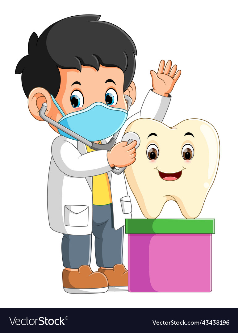 Nice dentist is checking up the good and shining Vector Image