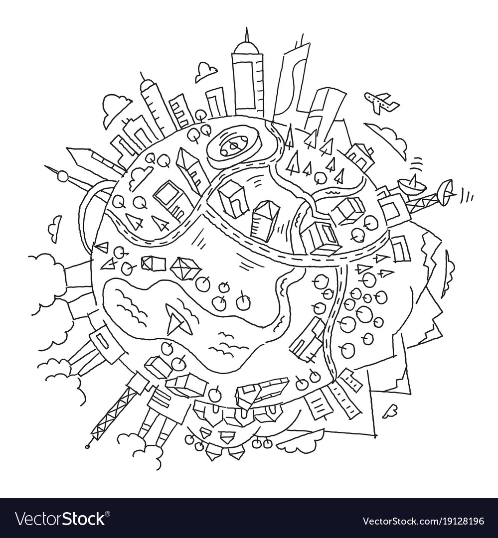 Round world planet earth city Royalty Free Vector Image