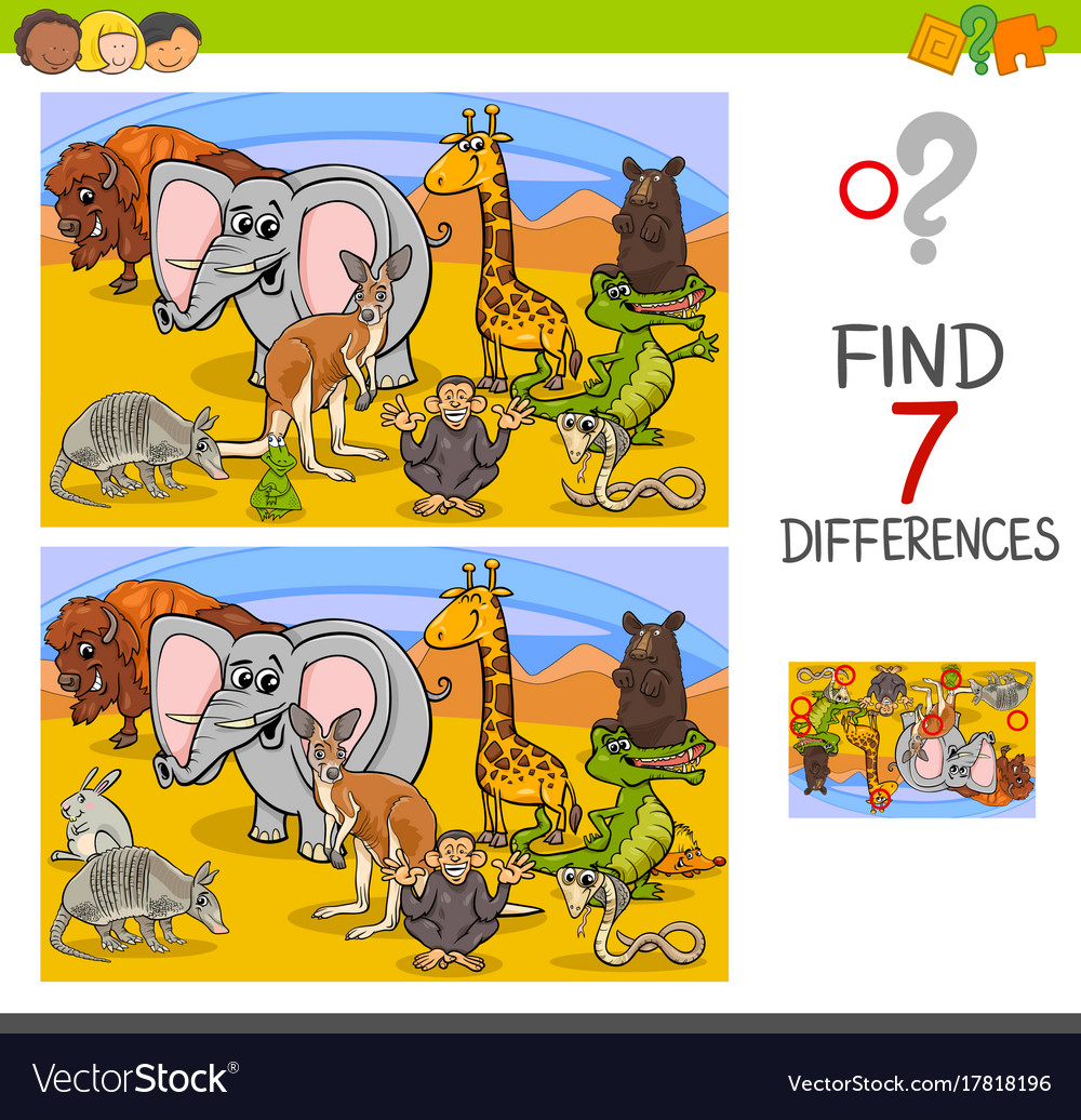 Search differences game with wild animals Vector Image