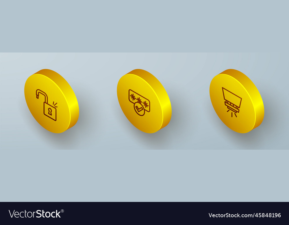 Set isometric line open padlock password vector image Set isometric line open padlock password