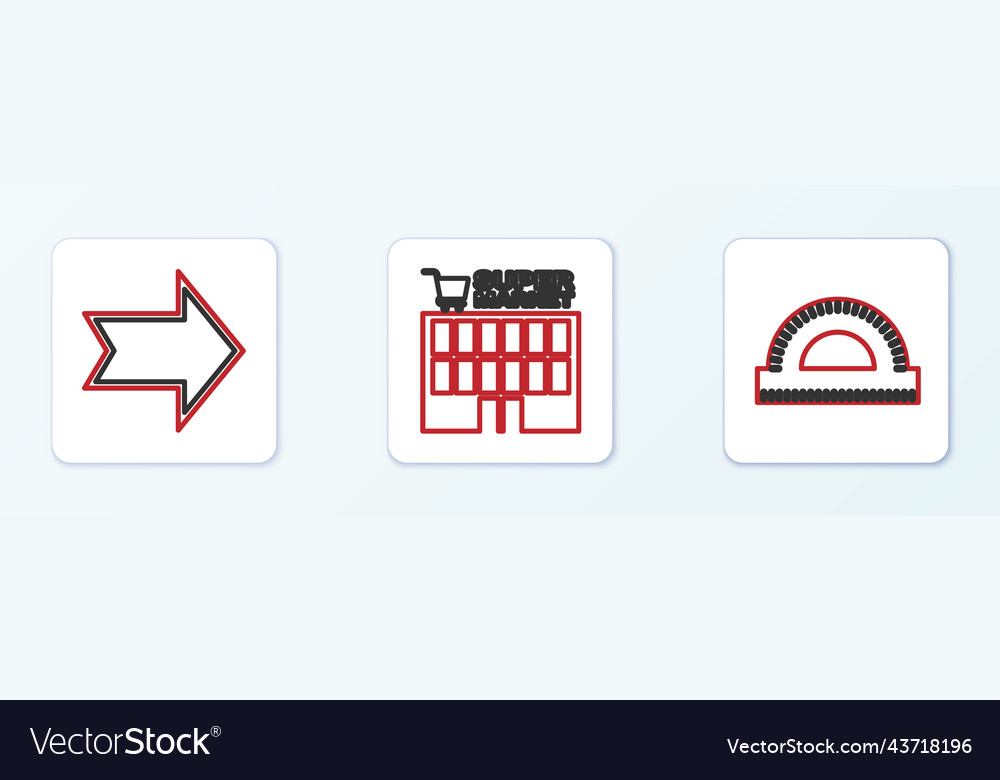 Set line protractor grid arrow and supermarket vector image Set line protractor grid arrow and supermarket