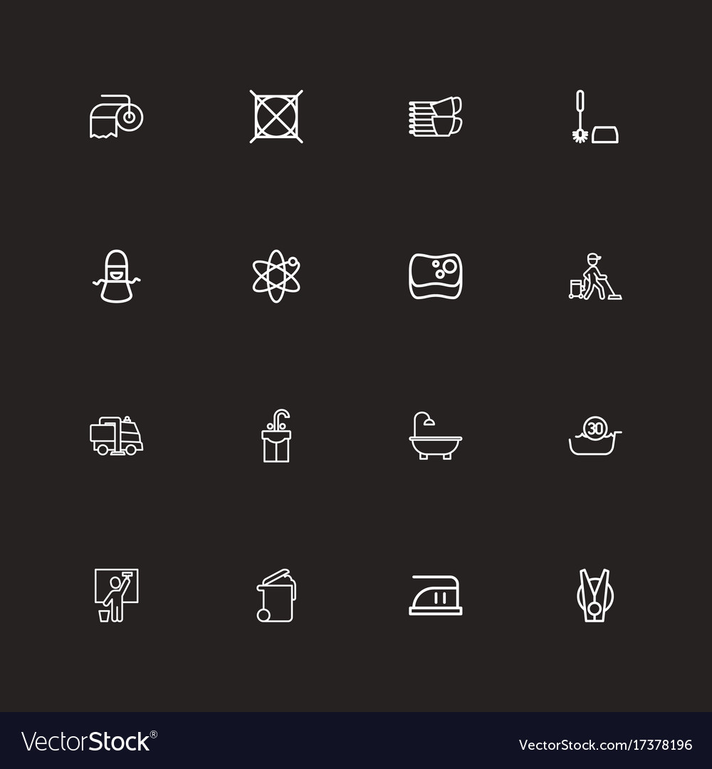 Set of 16 editable cleanup outline icons includes