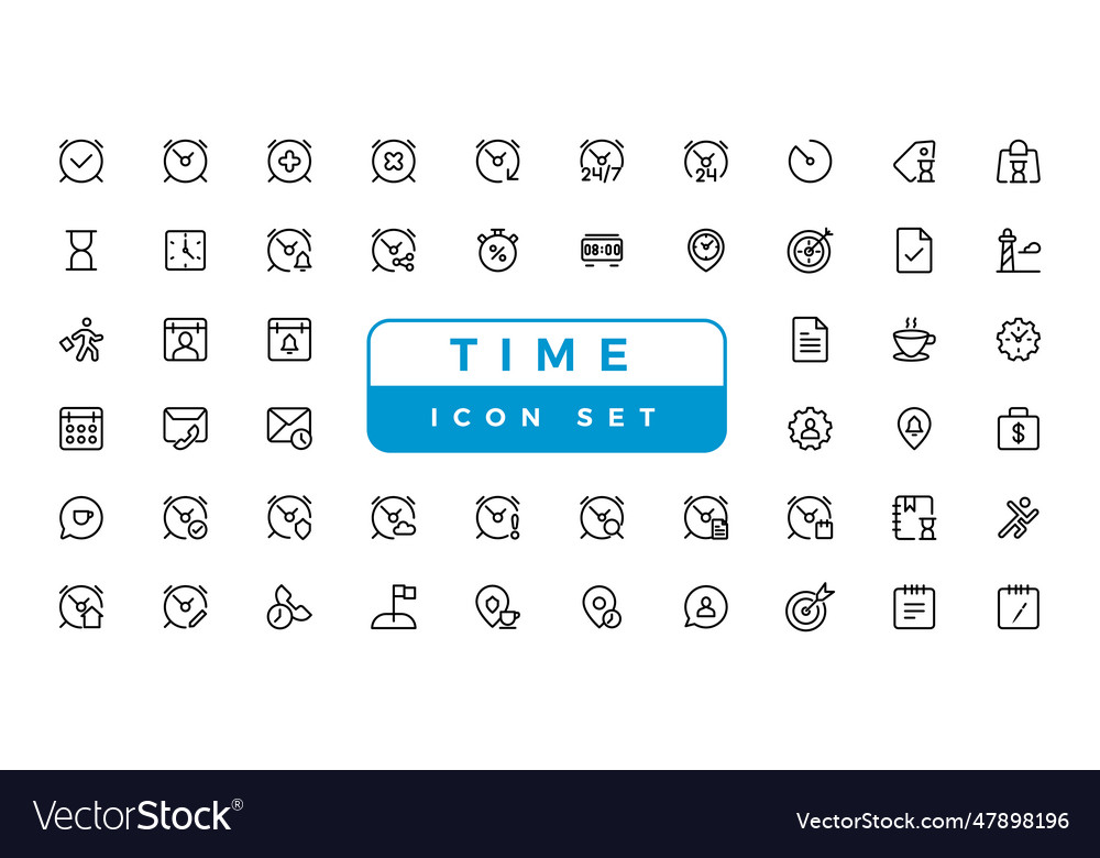 Time and clock calendar timer line icons vector image Time and clock calendar timer line icons