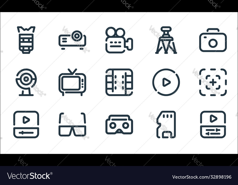 Video line icons linear set quality vector image Video line icons linear set quality