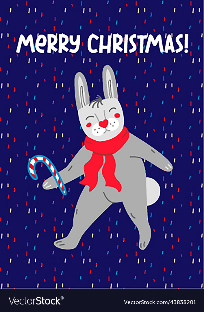 Christmas greeting card with a rabbit