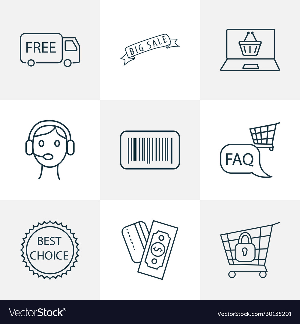 Ecommerce icons line style set with secure vector image Ecommerce icons line style set with secure