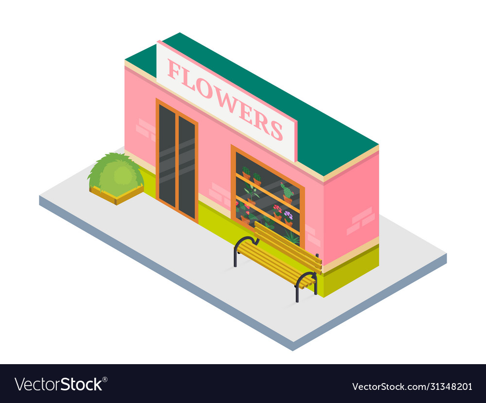 Flower shop building isometric 3d