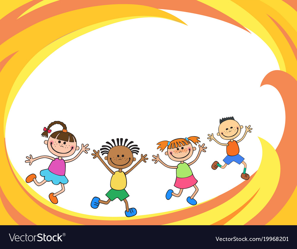 Happy children run on the banner template