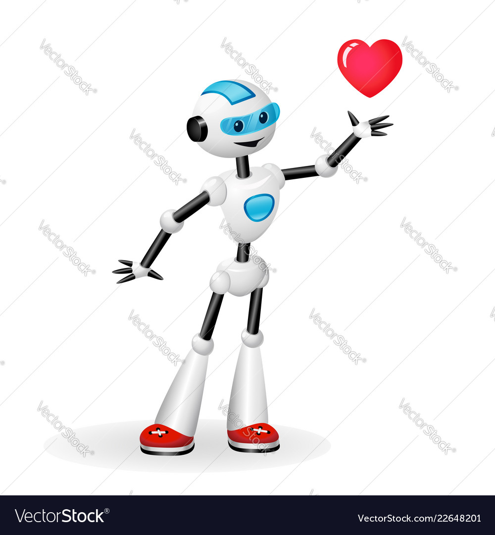 Robot with heart isolated on white background