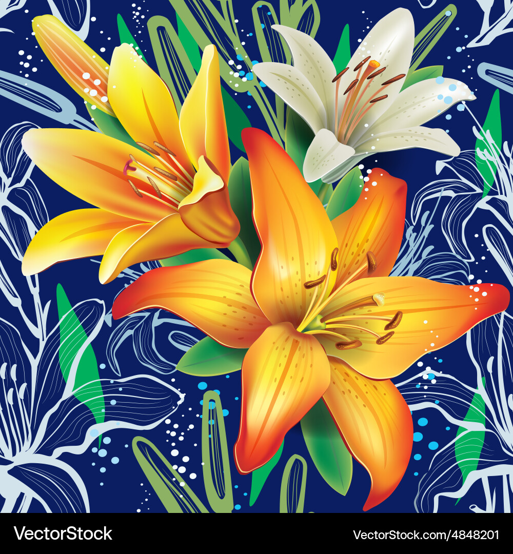 Seamless floral pattern with lilies Royalty Free Vector