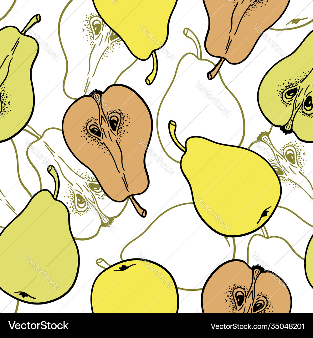 Seamless pattern with ripe pears stylized hand Vector Image