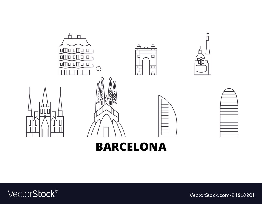 Spain barcelona city line travel skyline set