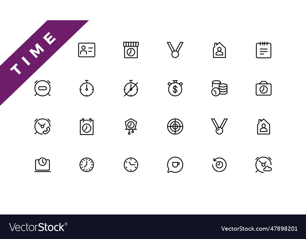 Time and clock calendar timer line icons vector image Time and clock calendar timer line icons