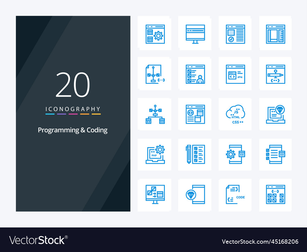 20 programming and coding blue color icon