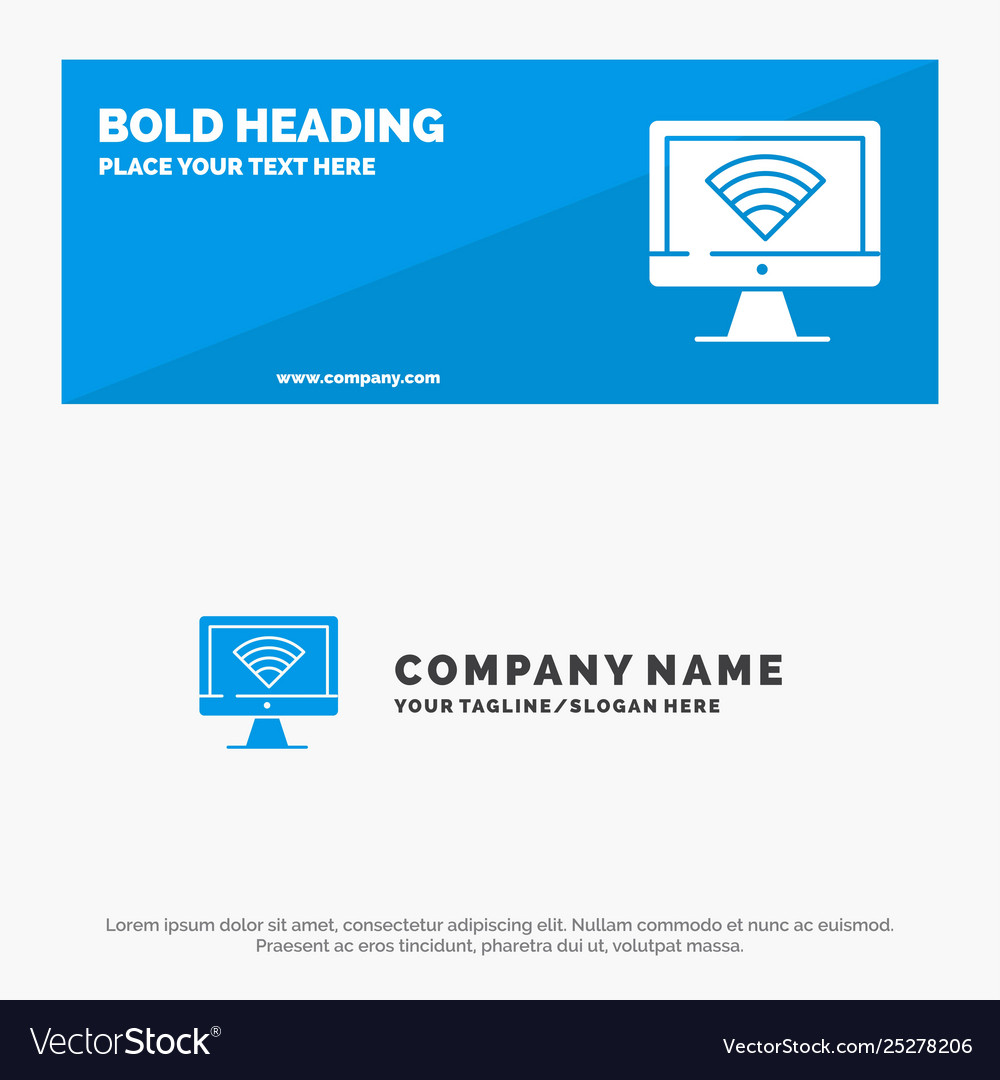 Computer monitor wifi signal solid icon website vector image Computer monitor wifi signal solid icon website