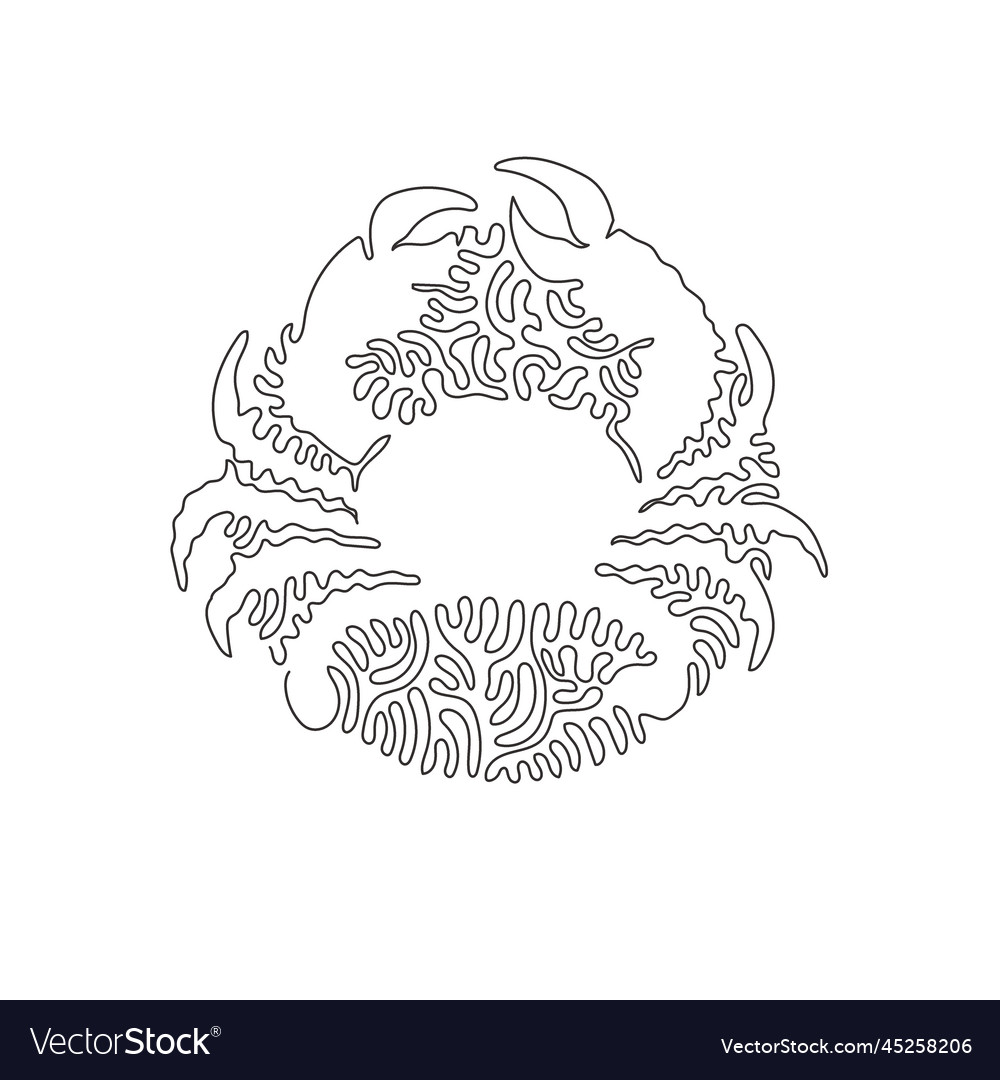 Continuous one curve line drawing of cute crab