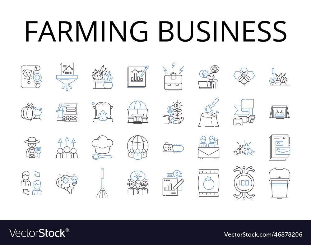 Farming business line icons collection retail