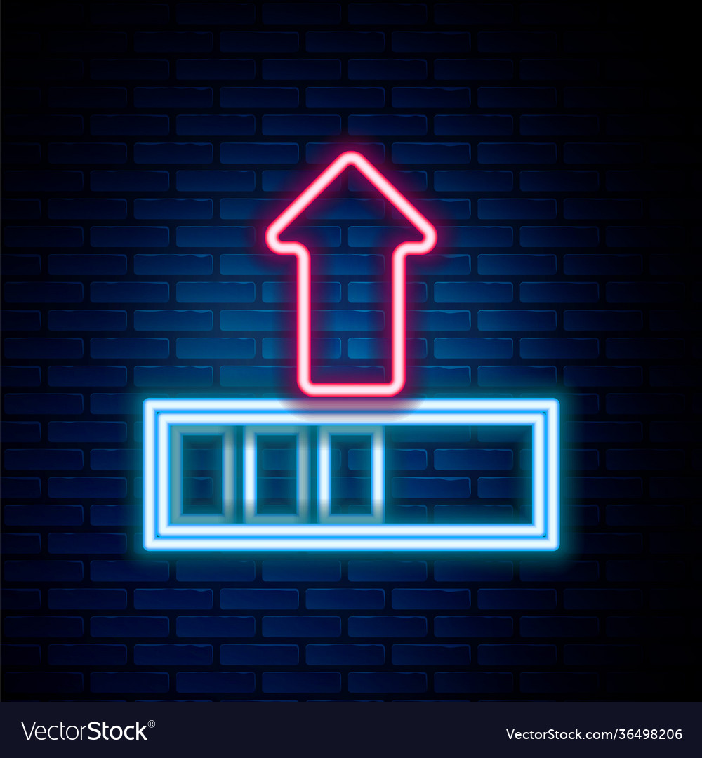Glowing Neon Linie Lade-Ikone isoliert auf Ziegel