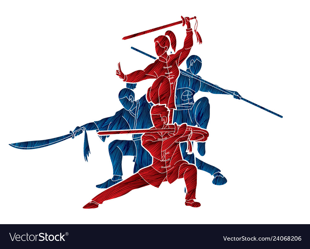 Group of people kung fu fighter martial arts Vector Image