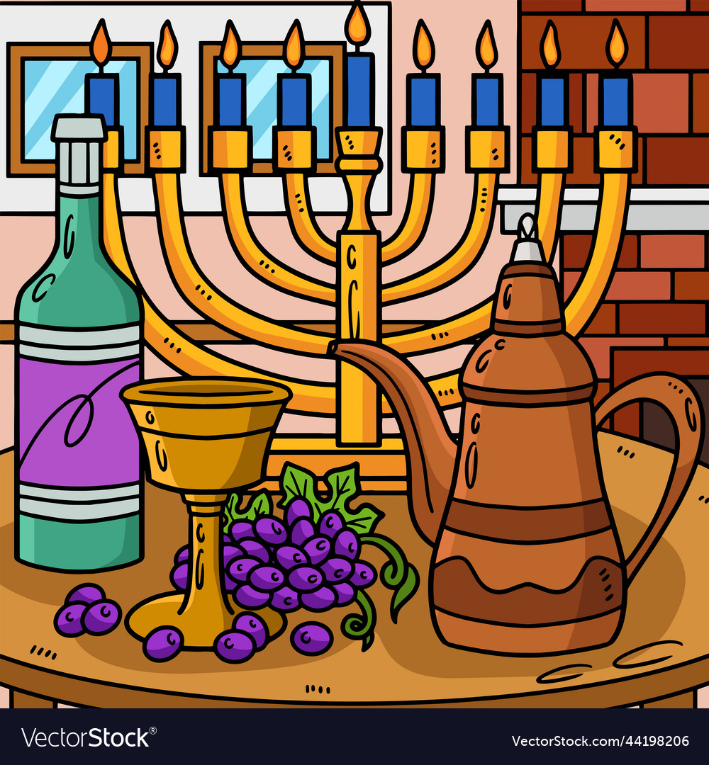 Hanukkah chalice and oil decanter colored cartoon