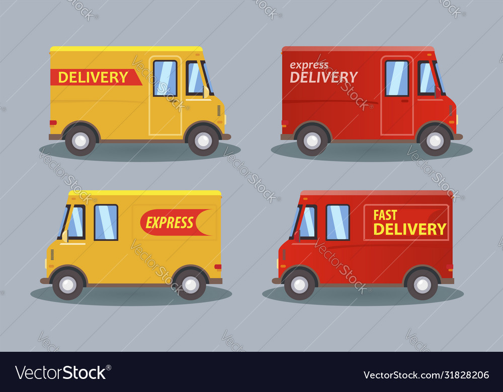 Isolated yellow and red delivery vans