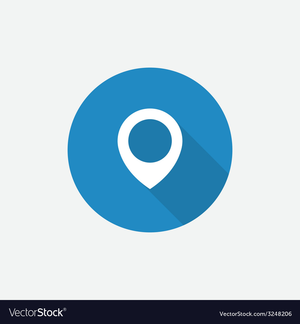 Map pin flat blue simple icon with long shadow