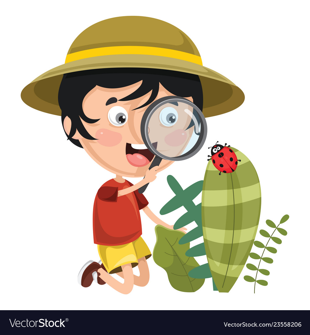 Of kid using magnifier Royalty Free Vector Image