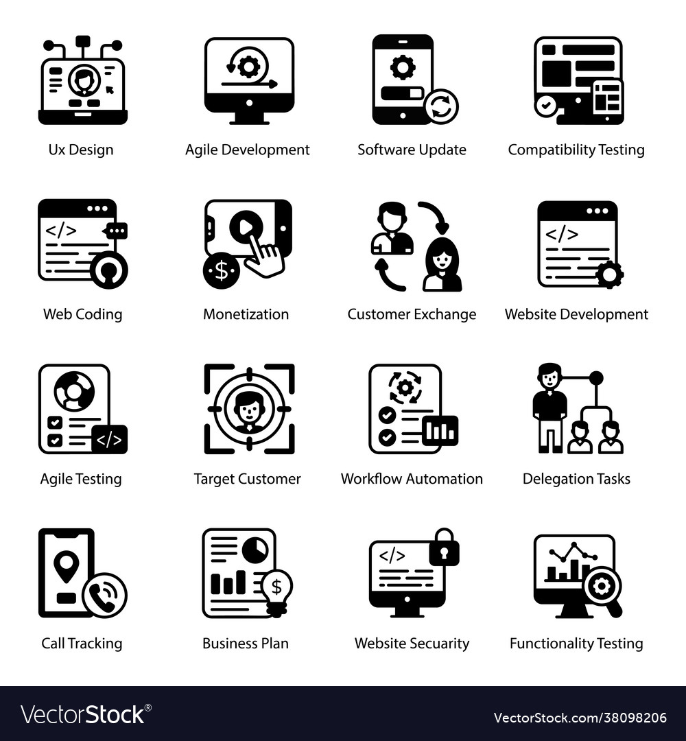 Pack agile development solid icons