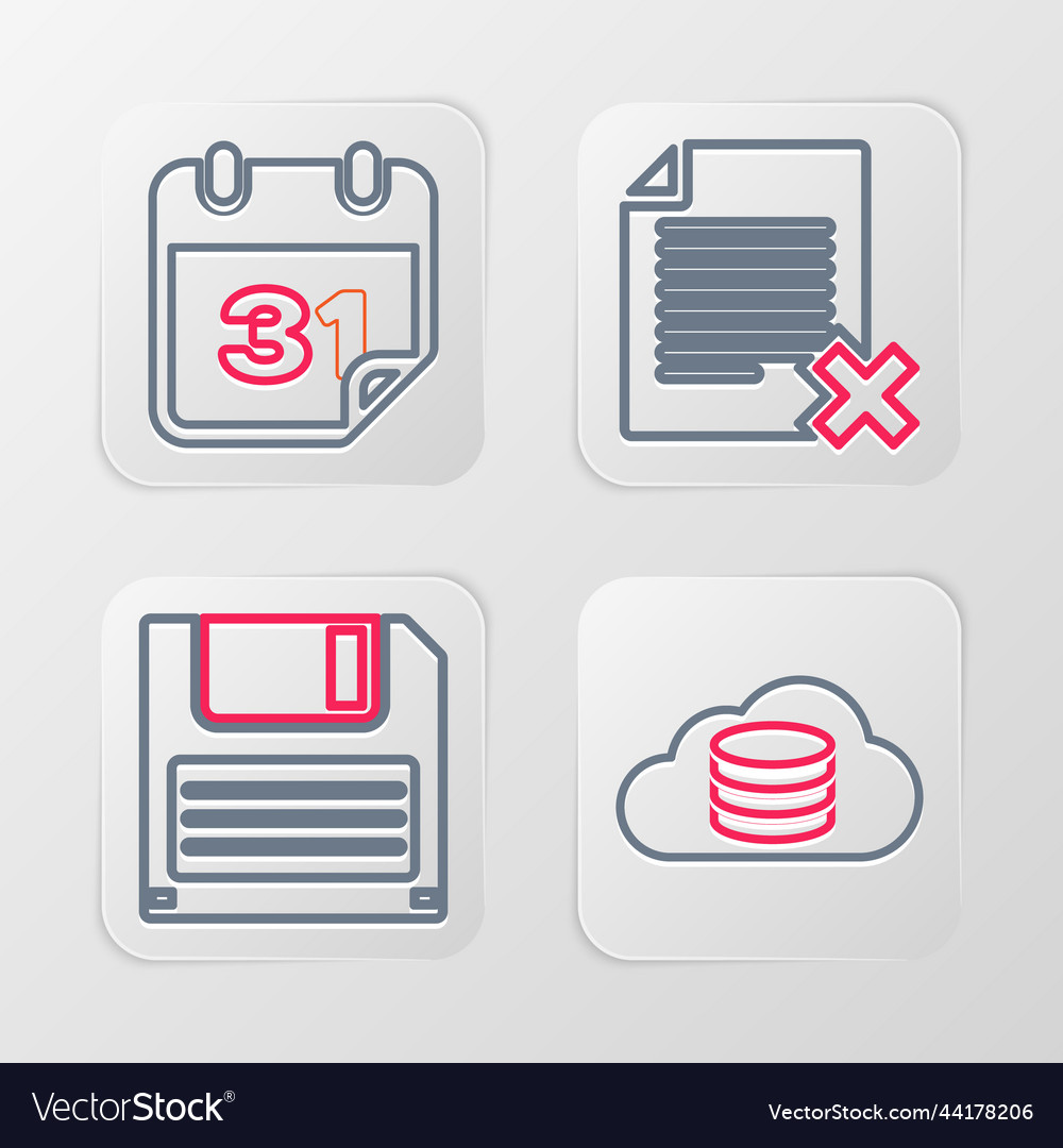 Set line cloud database floppy disk delete file vector image Set line cloud database floppy disk delete file