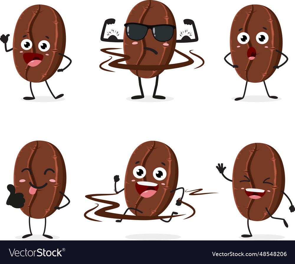 Set of cute and funny coffee bean cartoon Vector Image