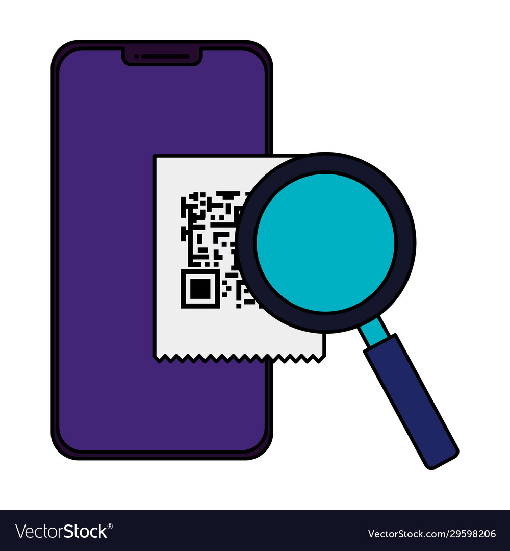 Smartphone with scan code qr and magnifying glass