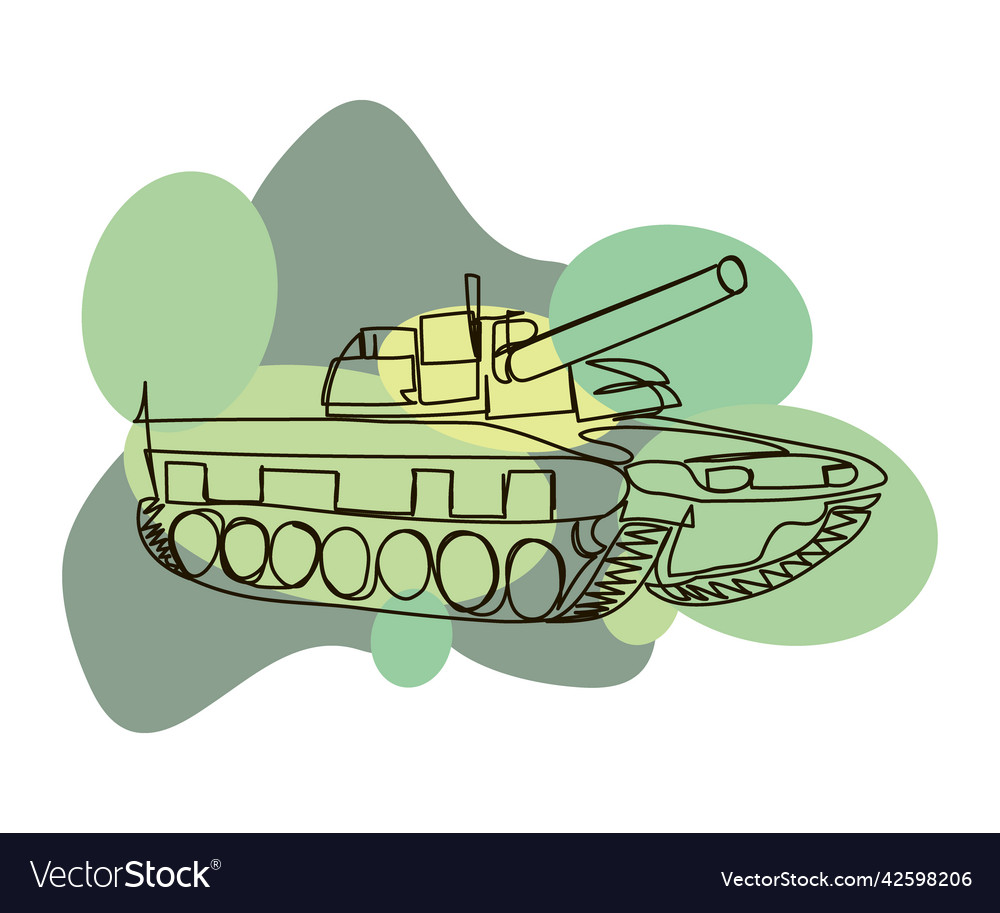 Tank on a camouflage background continuous line vector image Tank on a camouflage background continuous line