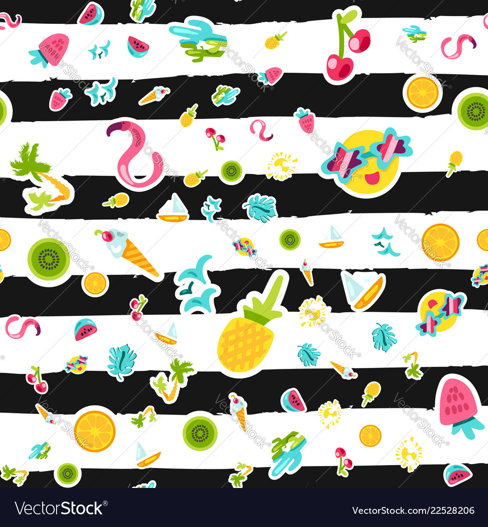 Tropical summer seamless pattern in doodles