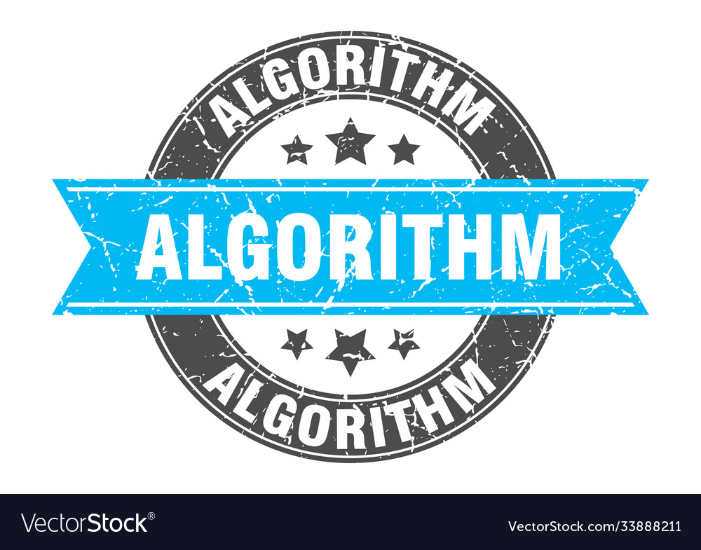 Algorithm round stamp with ribbon label sign
