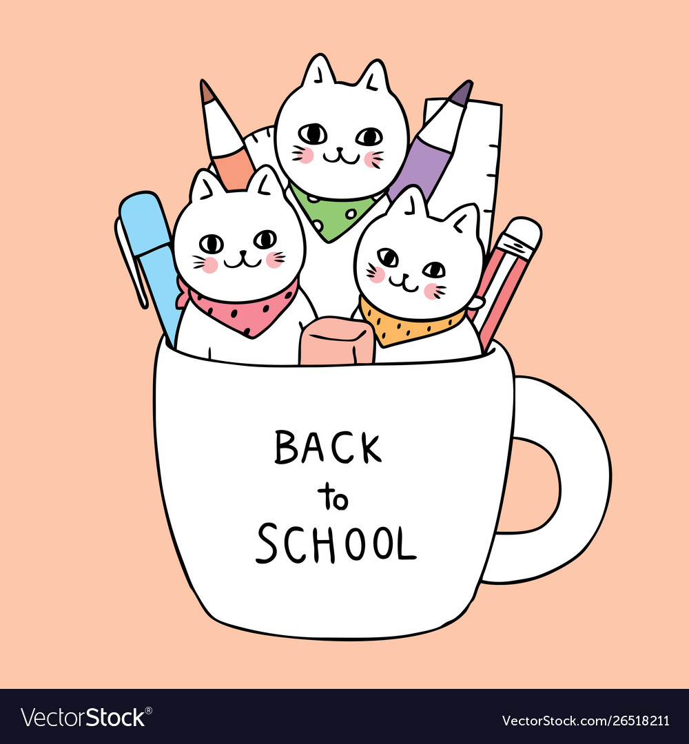 Cartoon cute back to school cat in bag