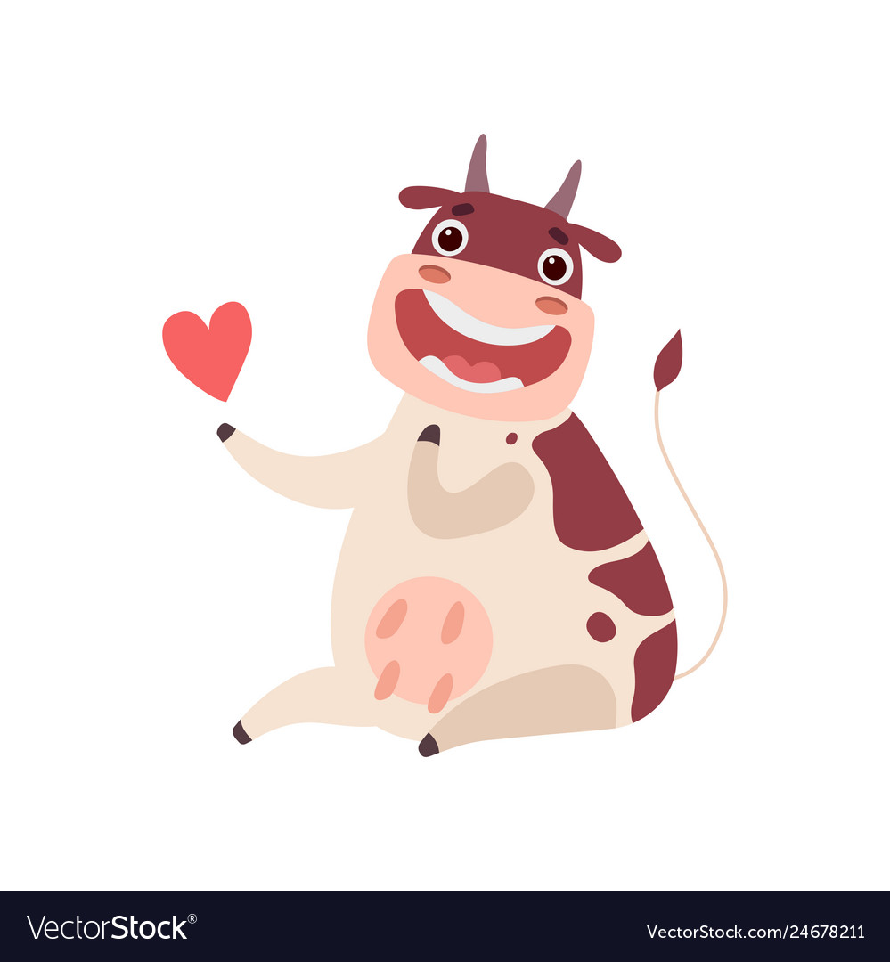 Cute happy smiling cow sitting on floor vector image Cute happy smiling cow sitting on floor