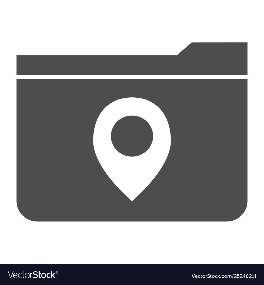Folder with a map mark solid icon location vector image Folder with a map mark solid icon location