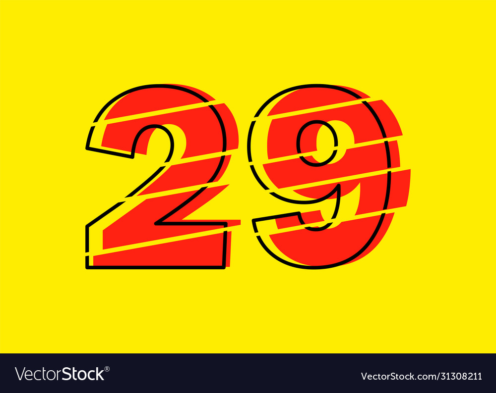 Glitch modern red 29 number design numeral Vector Image Glitch modern red 29 number design numeral