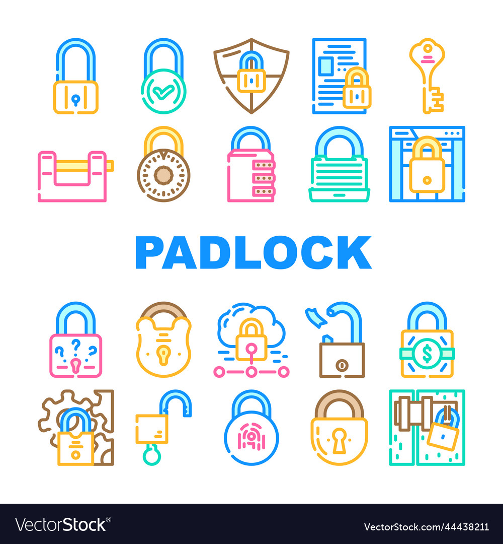 Padlock lock safe password icons set vector image Padlock lock safe password icons set