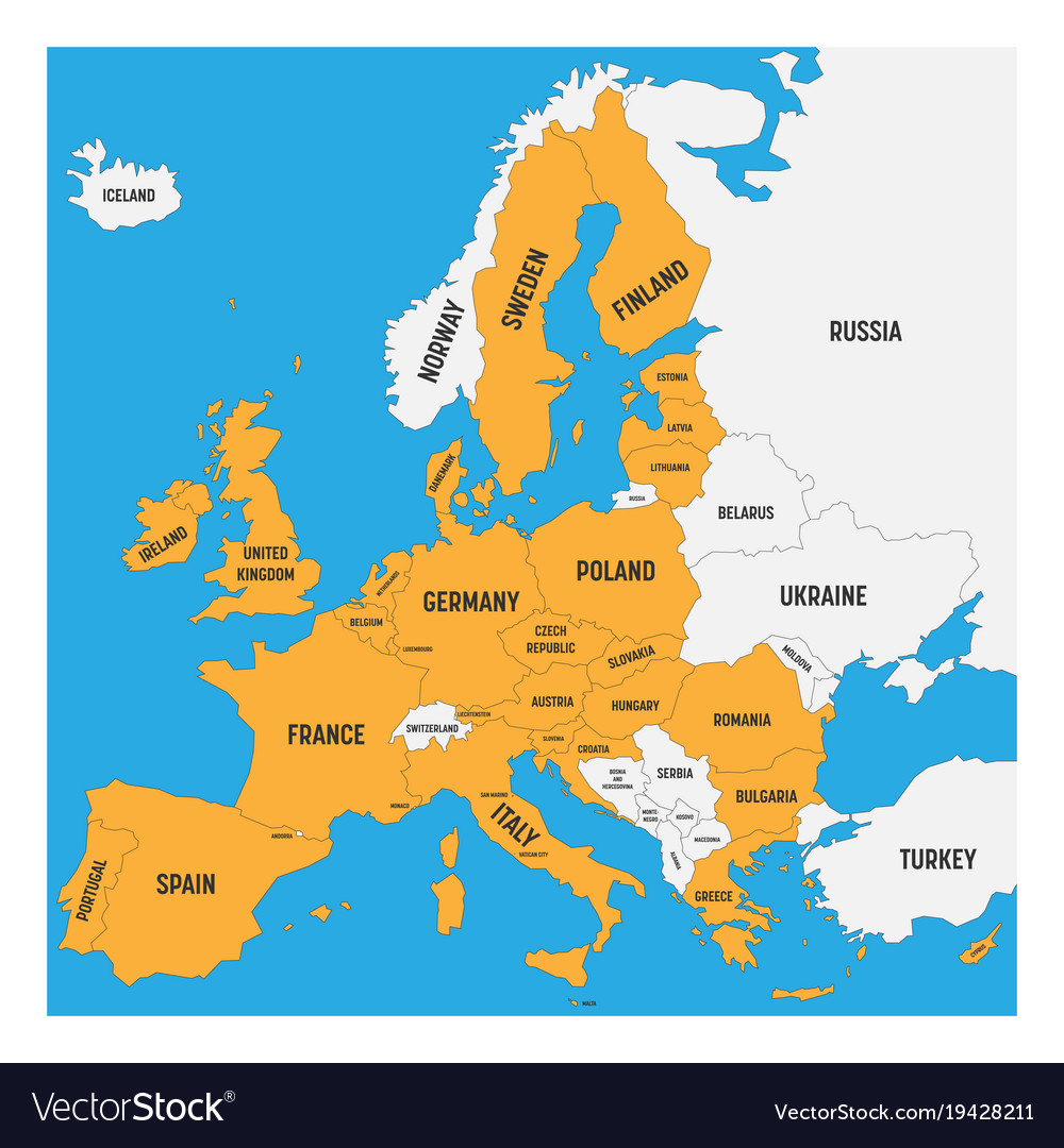 Land Map Of Europe Political map of europe with white land and yellow