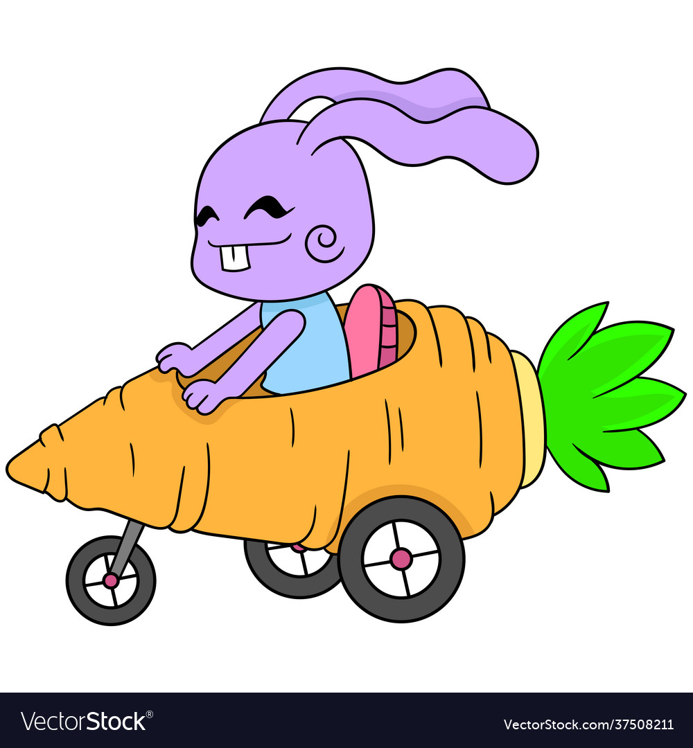 Rabbit is having fun driving carrot car