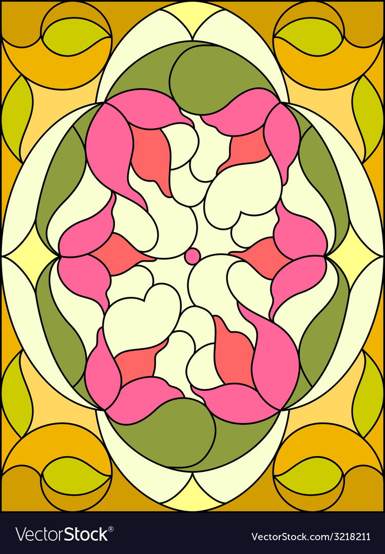 Stained glass window floral pattern composition