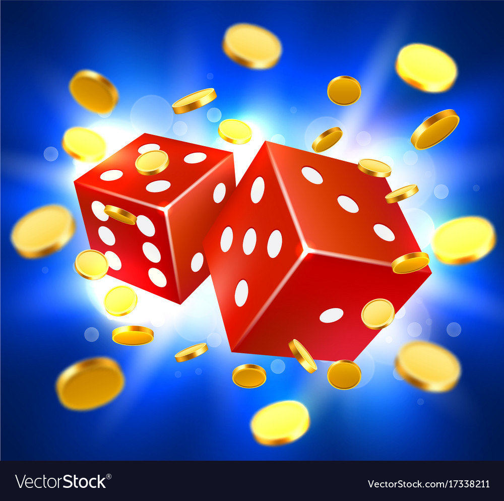 Two dices surrounded by a luminous frame and coin