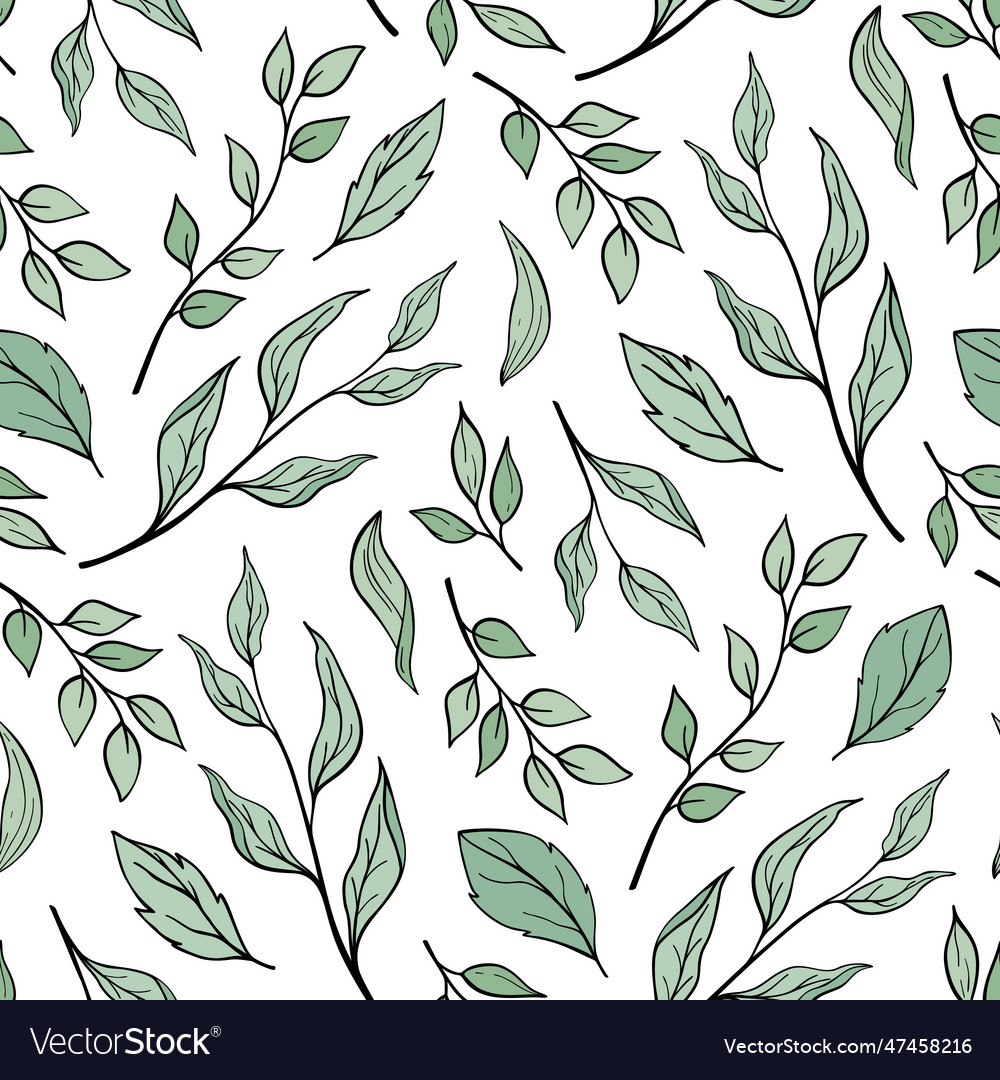 Hand drawn seamless pattern of different branches