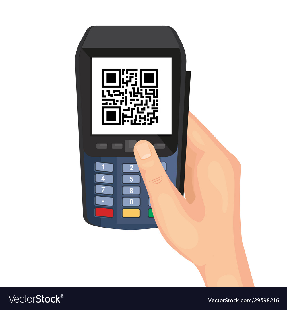 Hand mit Dataphone mit Scancode qr