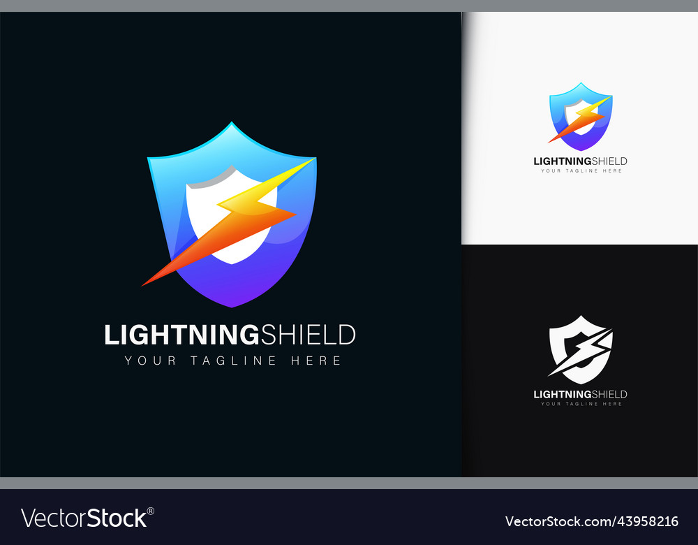 Lightning shield logo design with gradient