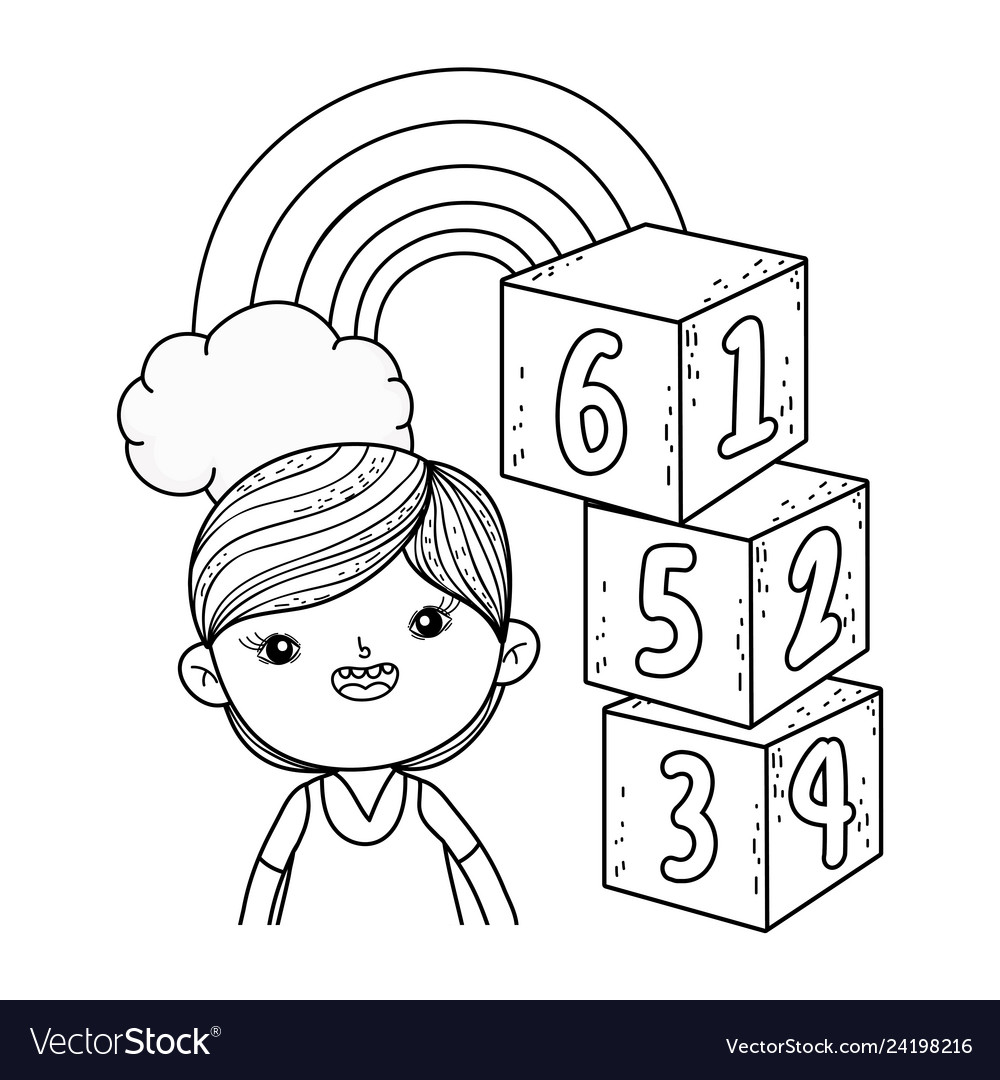 Little boy with blocks numbers Royalty Free Vector Image