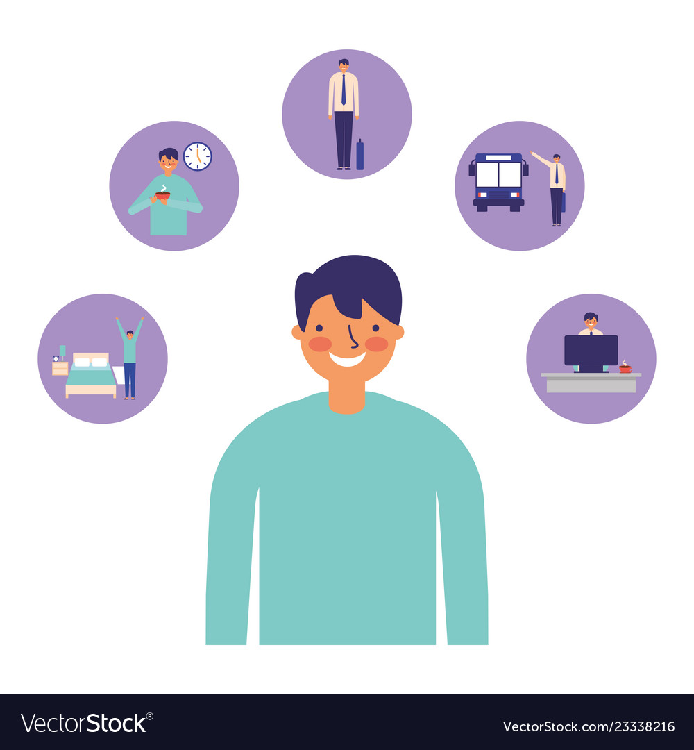 Man character daily routine