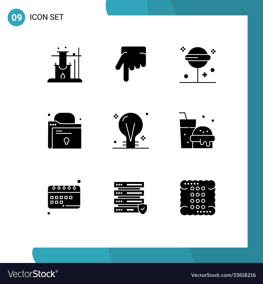 Modern set 9 solid glyphs pictograph idea