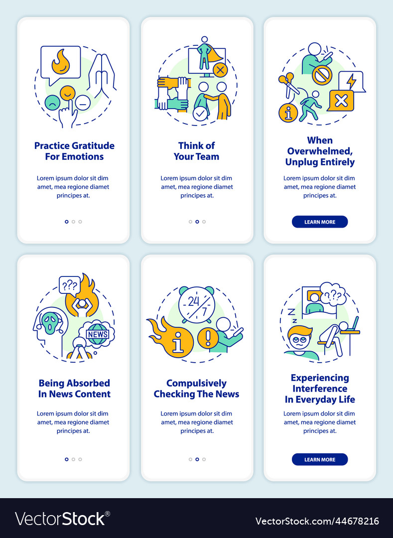 News overload onboarding mobile app screen set Vector Image News overload onboarding mobile app screen set